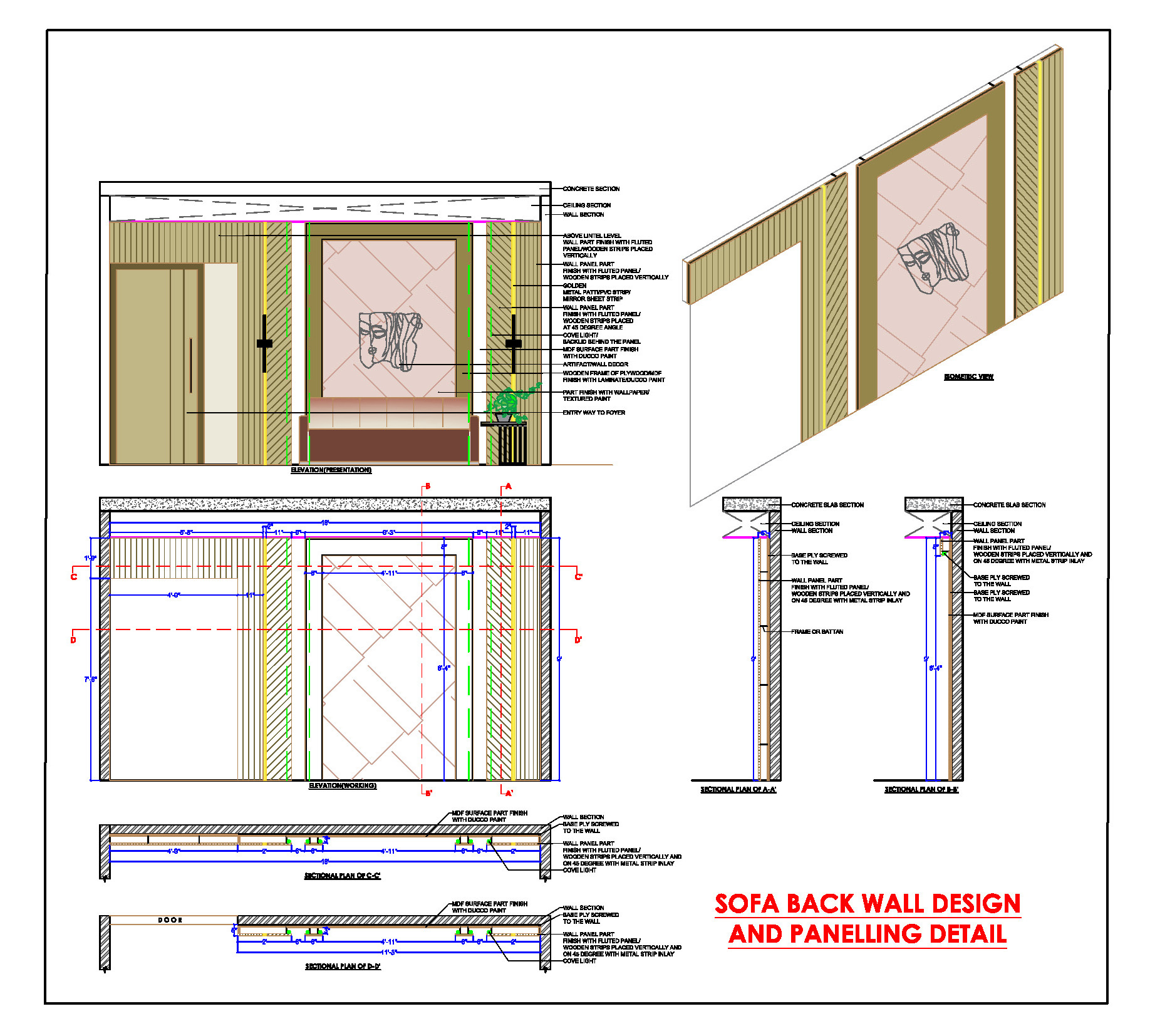 Sofa Back Wall Design CAD- Paneling, Cove Light, and Details